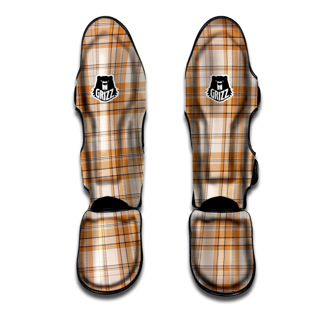 Beige Plaid Tartan Print Muay Thai Shin Guard-grizzshop