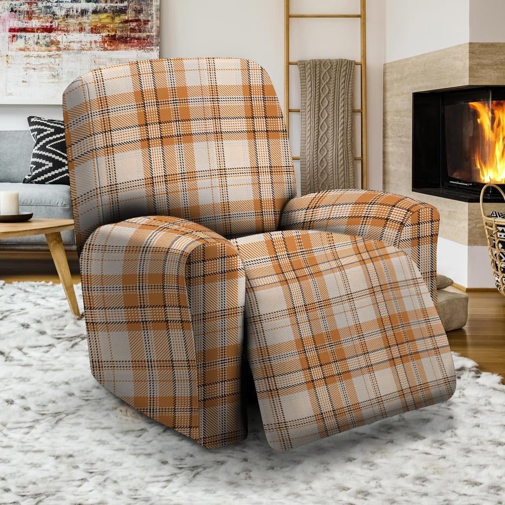 Beige Plaid Tartan Print Recliner Cover-grizzshop