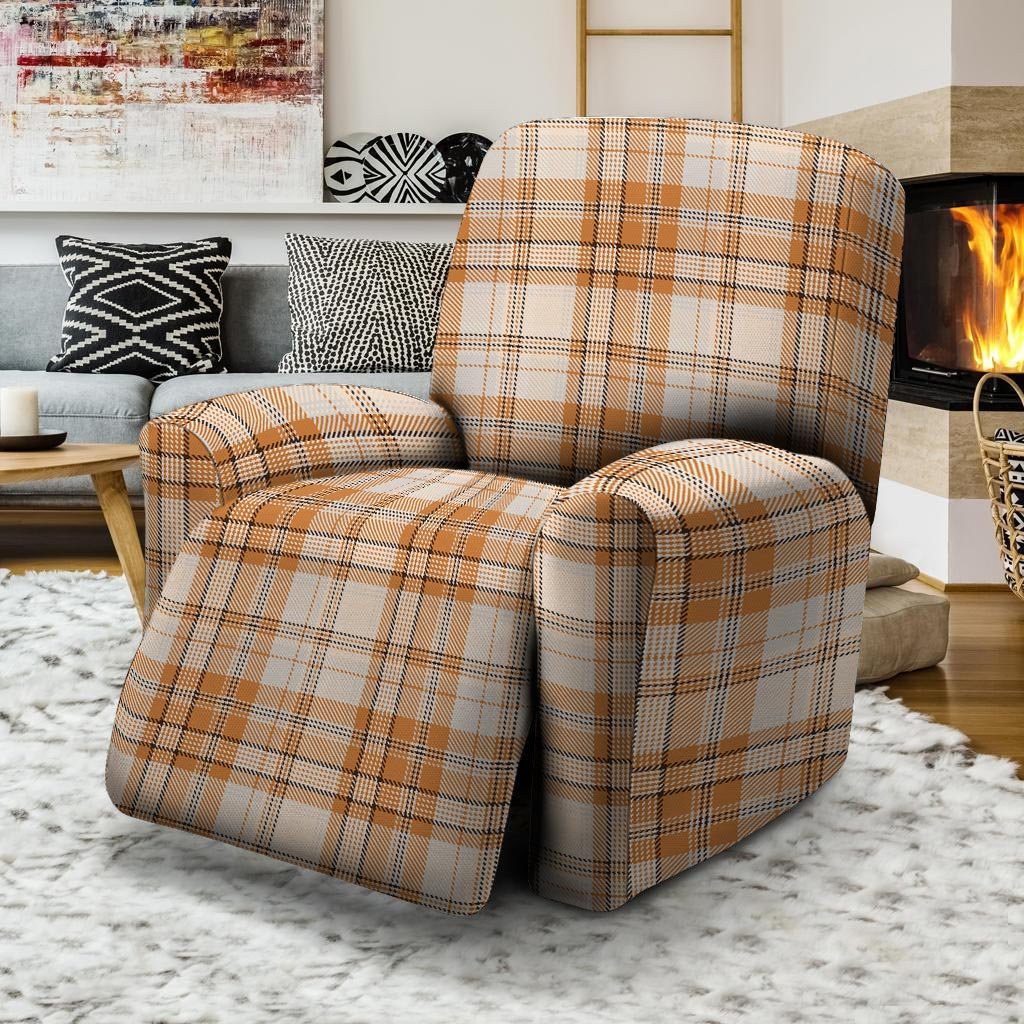 Beige Plaid Tartan Print Recliner Cover-grizzshop