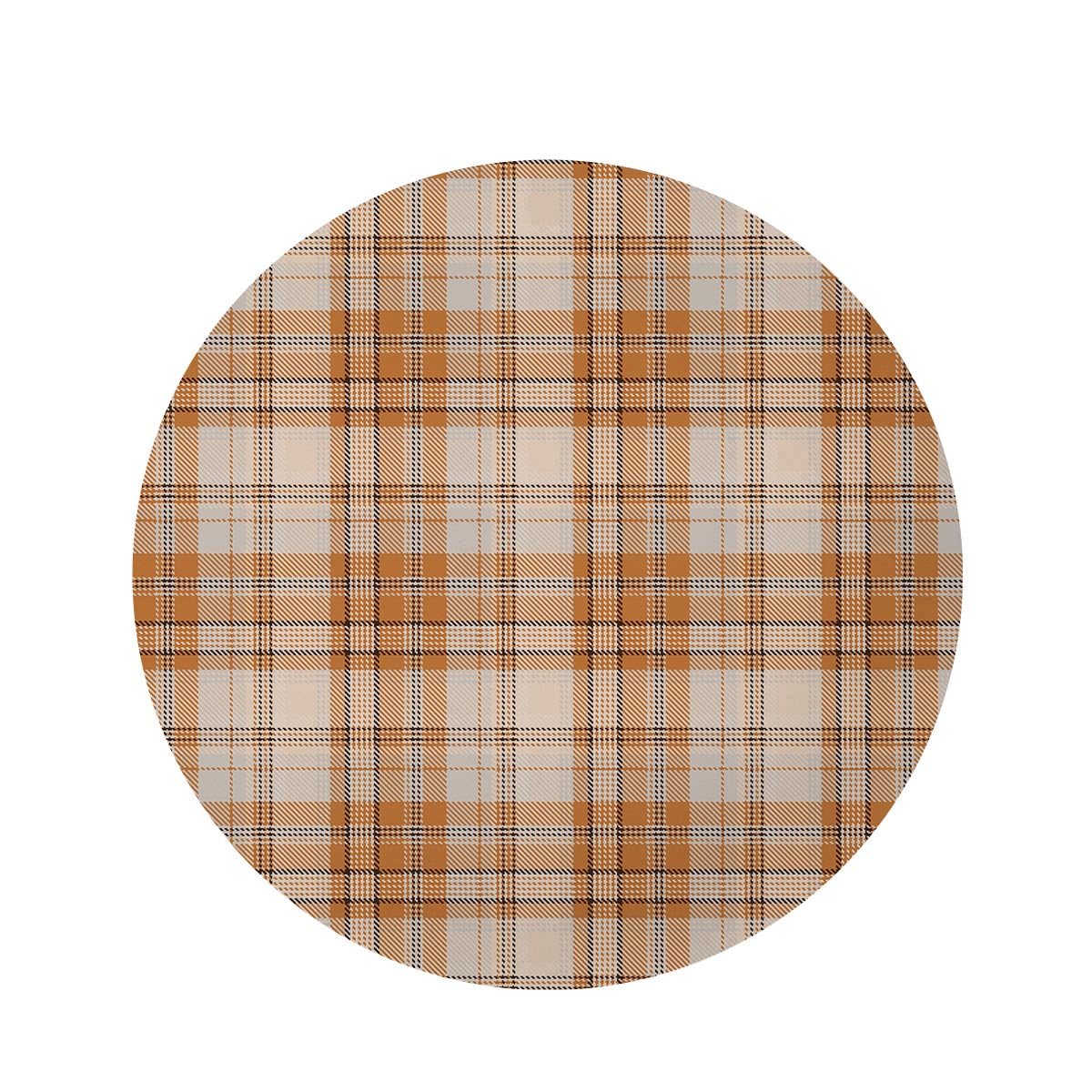 Beige Plaid Tartan Print Round Rug-grizzshop