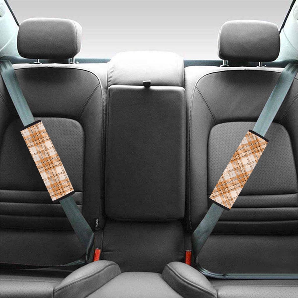 Beige Plaid Tartan Print Seat Belt Cover-grizzshop