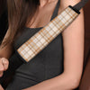 Beige Plaid Tartan Print Seat Belt Cover-grizzshop