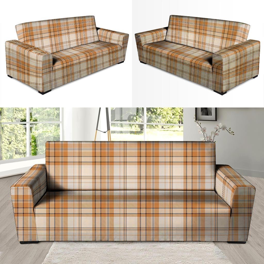 Beige Plaid Tartan Print Sofa Cover-grizzshop