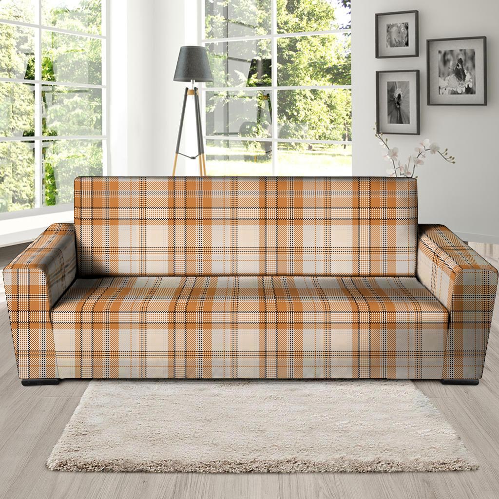 Beige Plaid Tartan Print Sofa Cover-grizzshop