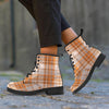 Beige Plaid Tartan Print Women's Boots-grizzshop