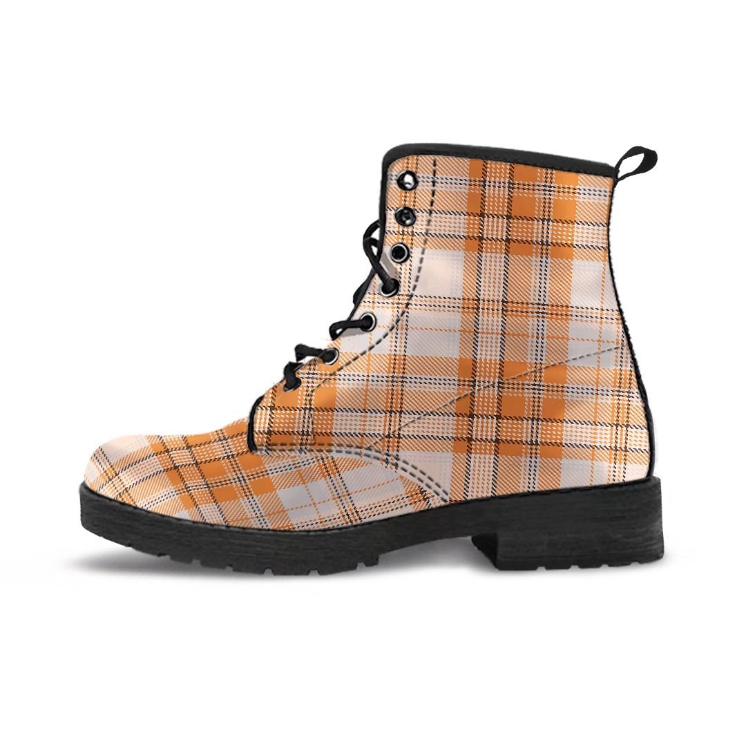 Beige Plaid Tartan Print Women's Boots-grizzshop