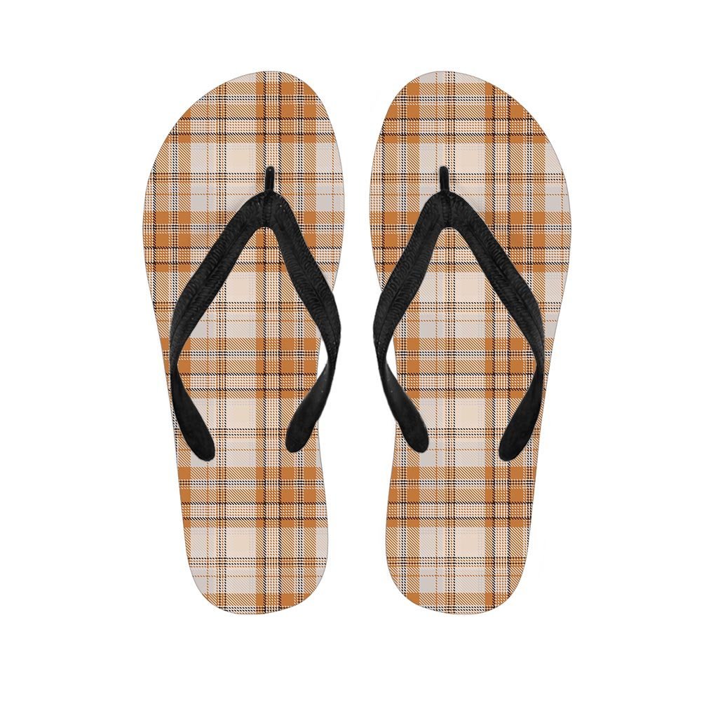 Beige Plaid Tartan Print Women's Flip Flops-grizzshop