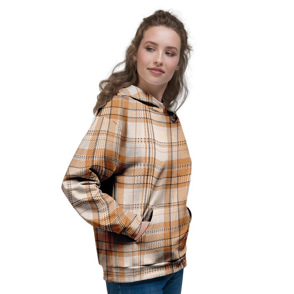 Beige Plaid Tartan Print Women's Hoodie-grizzshop