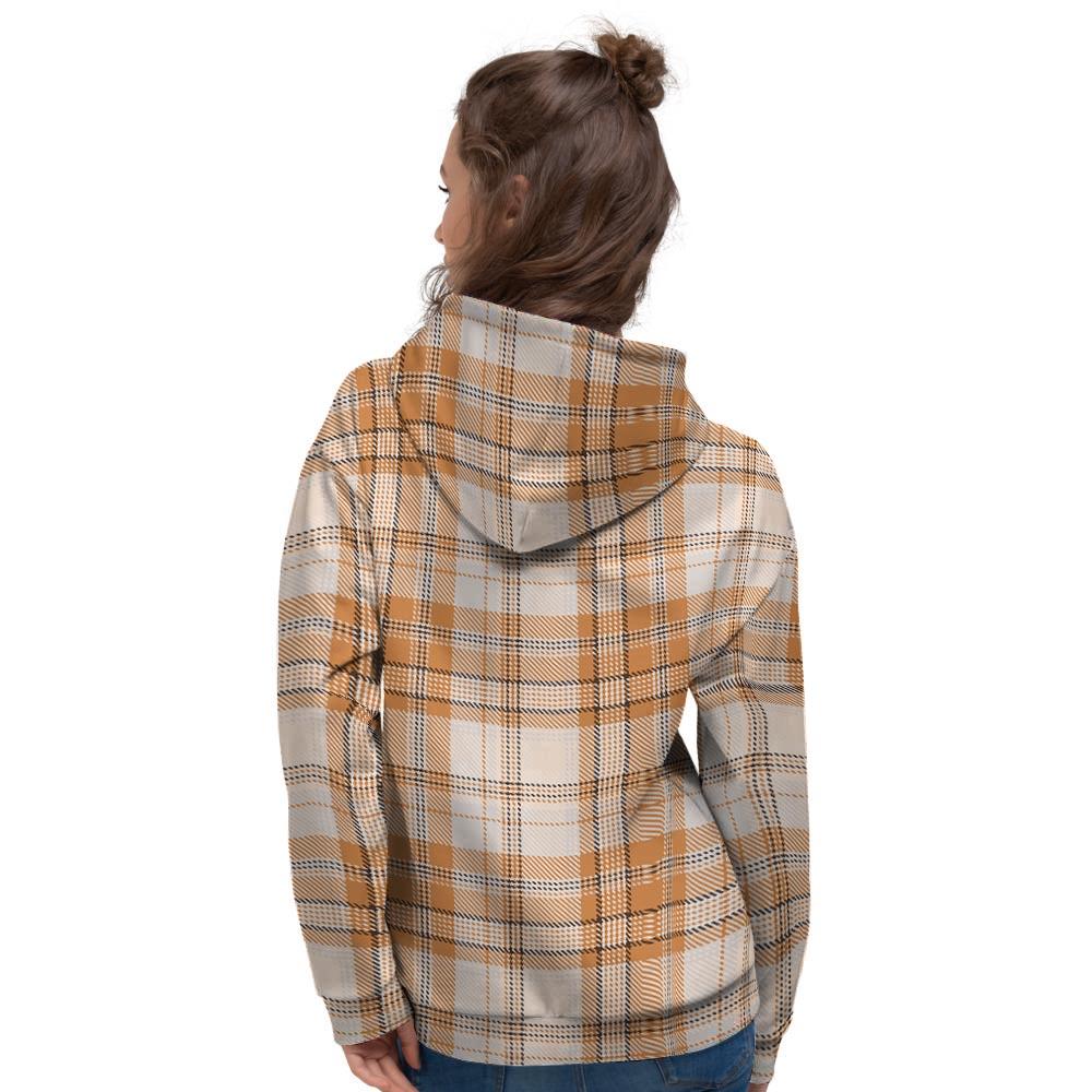 Beige Plaid Tartan Print Women's Hoodie-grizzshop