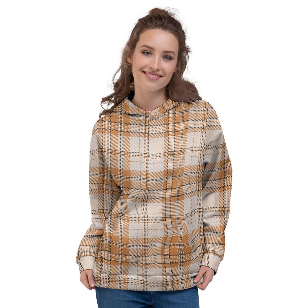 Beige Plaid Tartan Print Women's Hoodie-grizzshop