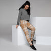 Beige Plaid Tartan Print Women's Joggers-grizzshop