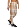 Beige Plaid Tartan Print Women's Joggers-grizzshop