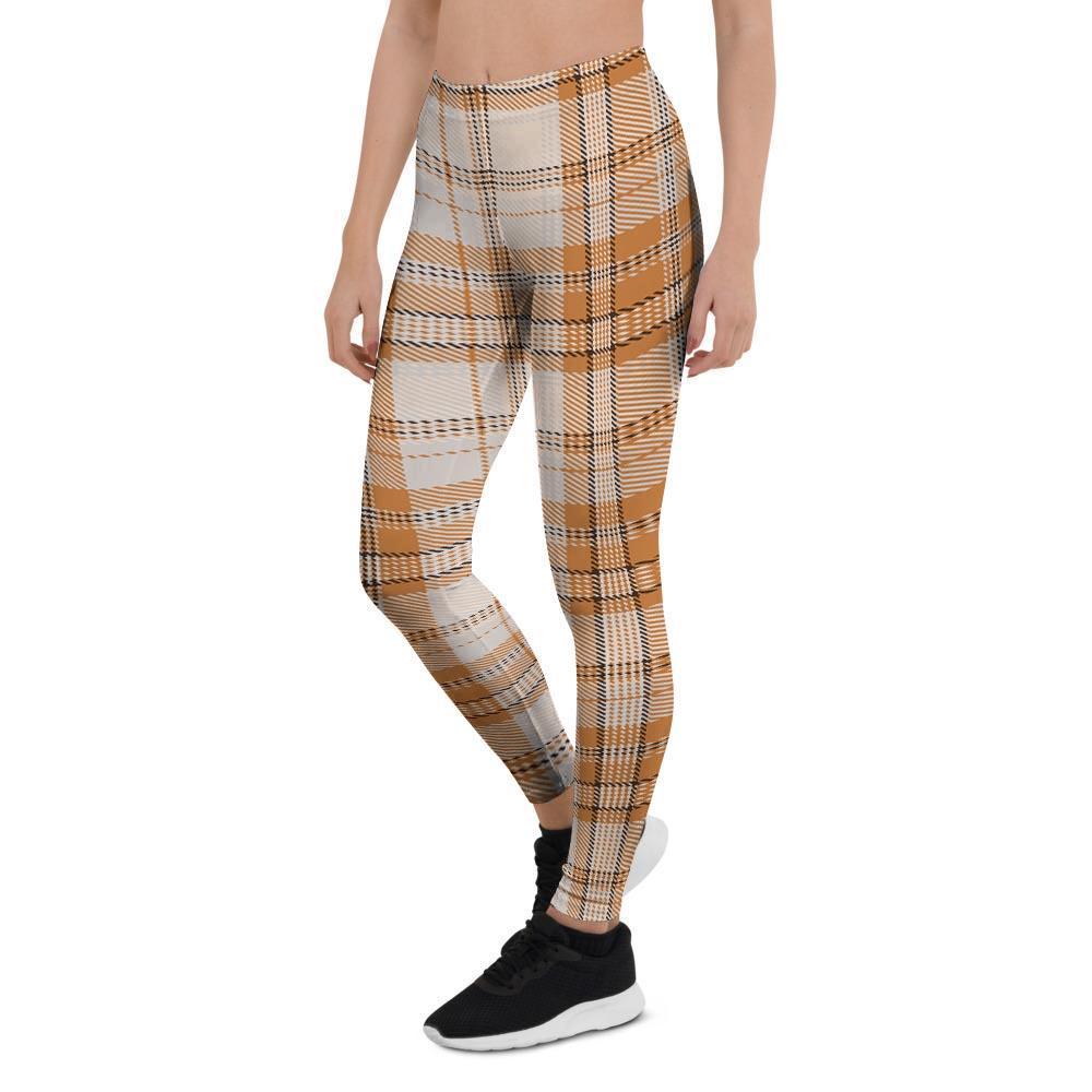 Beige Plaid Tartan Print Women's Leggings-grizzshop