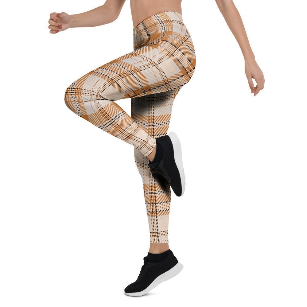 Beige Plaid Tartan Print Women's Leggings-grizzshop