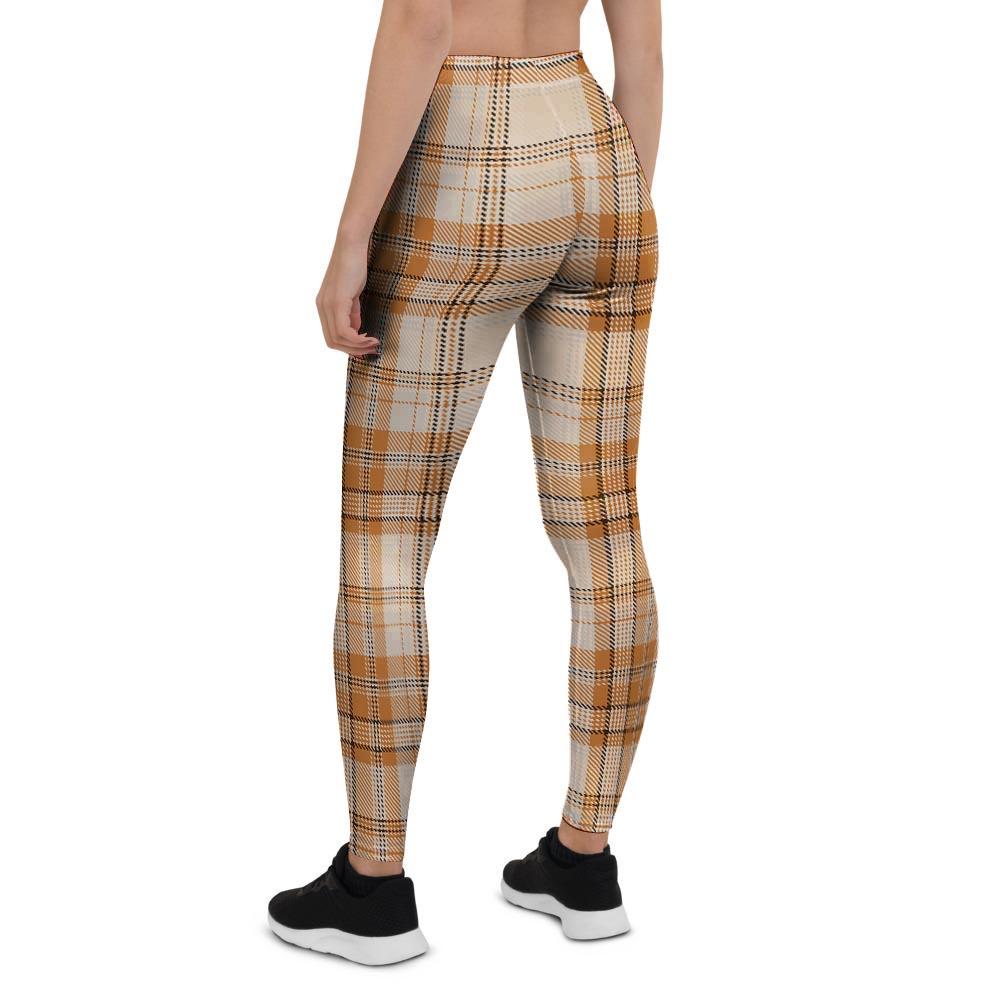 Beige Plaid Tartan Print Women's Leggings-grizzshop