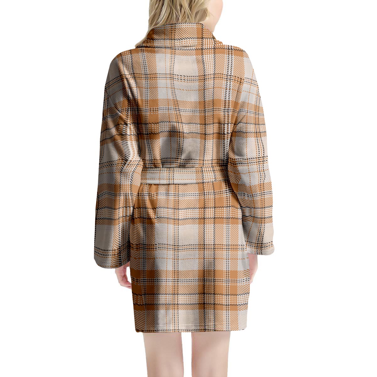 Beige Plaid Tartan Print Women's Robe-grizzshop