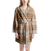 Beige Plaid Tartan Print Women's Robe-grizzshop