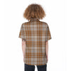 Beige Plaid Tartan Print Women's Short Sleeve Shirts-grizzshop