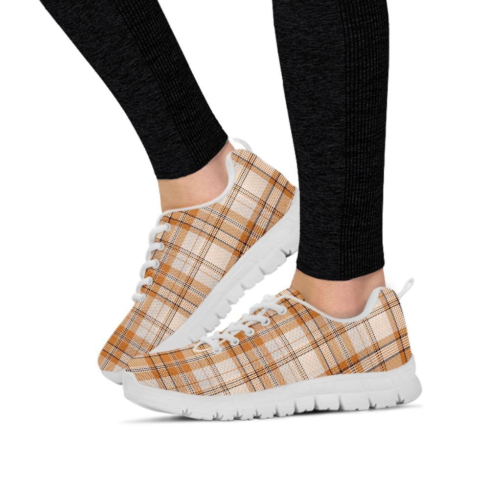 Beige Plaid Tartan Print Women's Sneakers-grizzshop