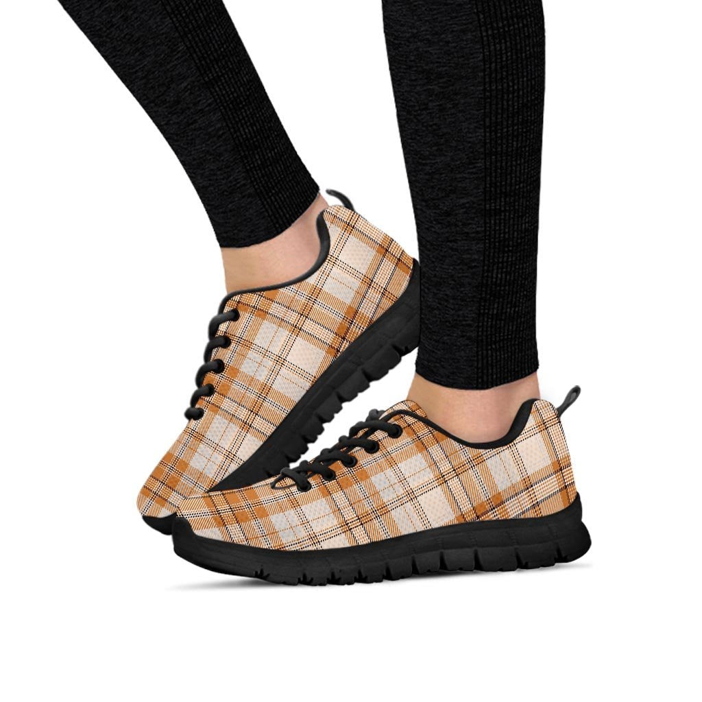 Beige Plaid Tartan Print Women's Sneakers-grizzshop