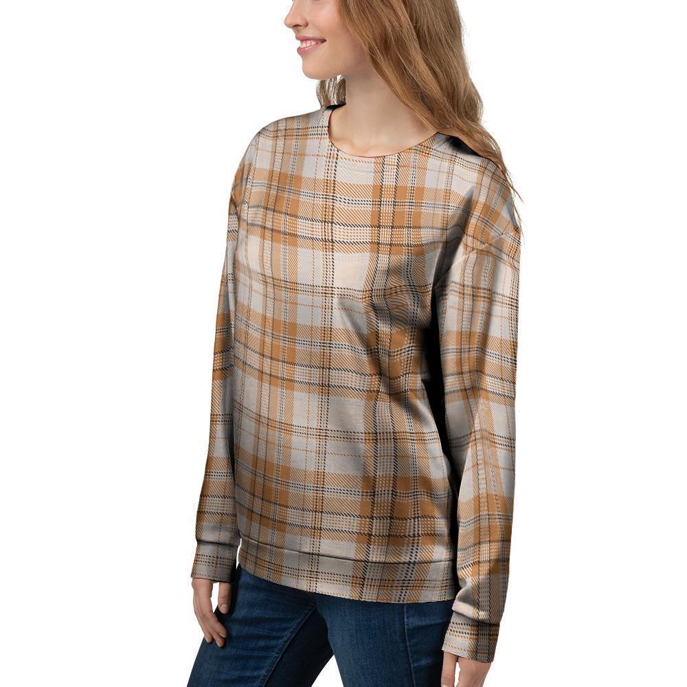 Beige Plaid Tartan Print Women's Sweatshirt-grizzshop