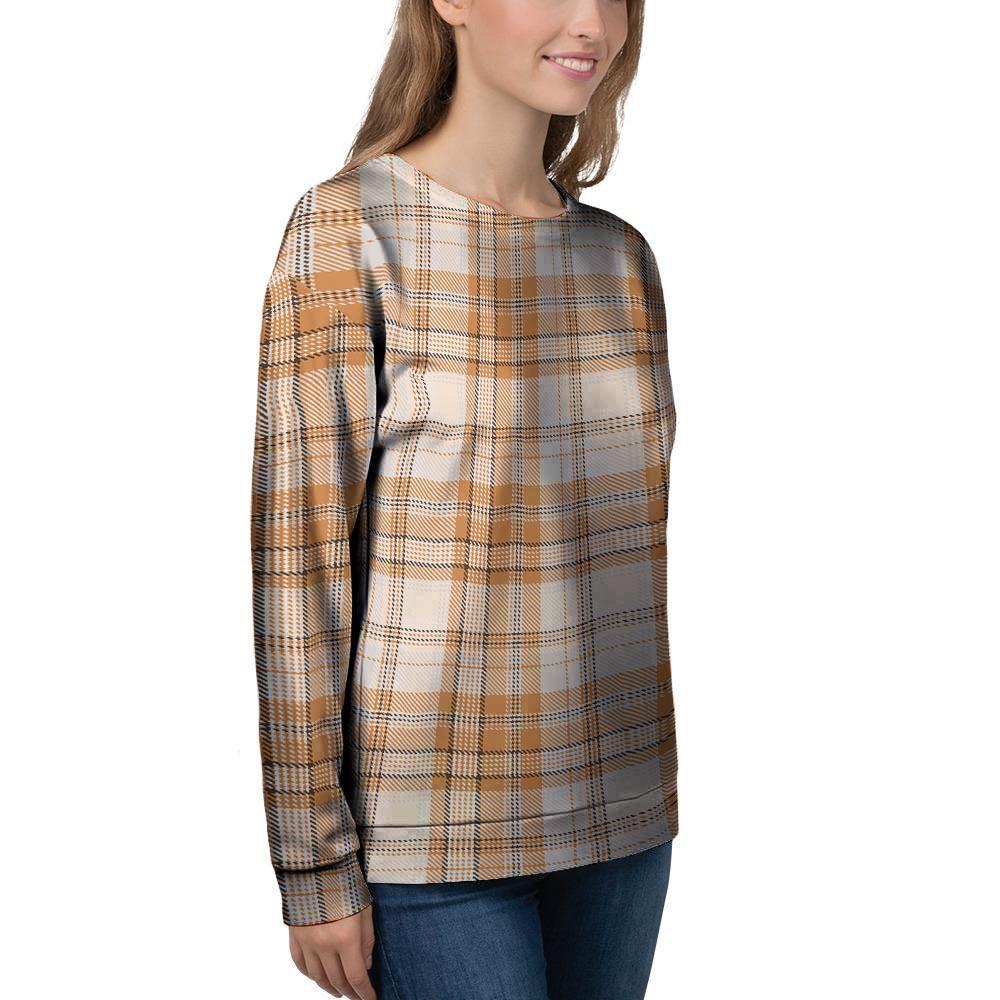 Beige Plaid Tartan Print Women's Sweatshirt-grizzshop