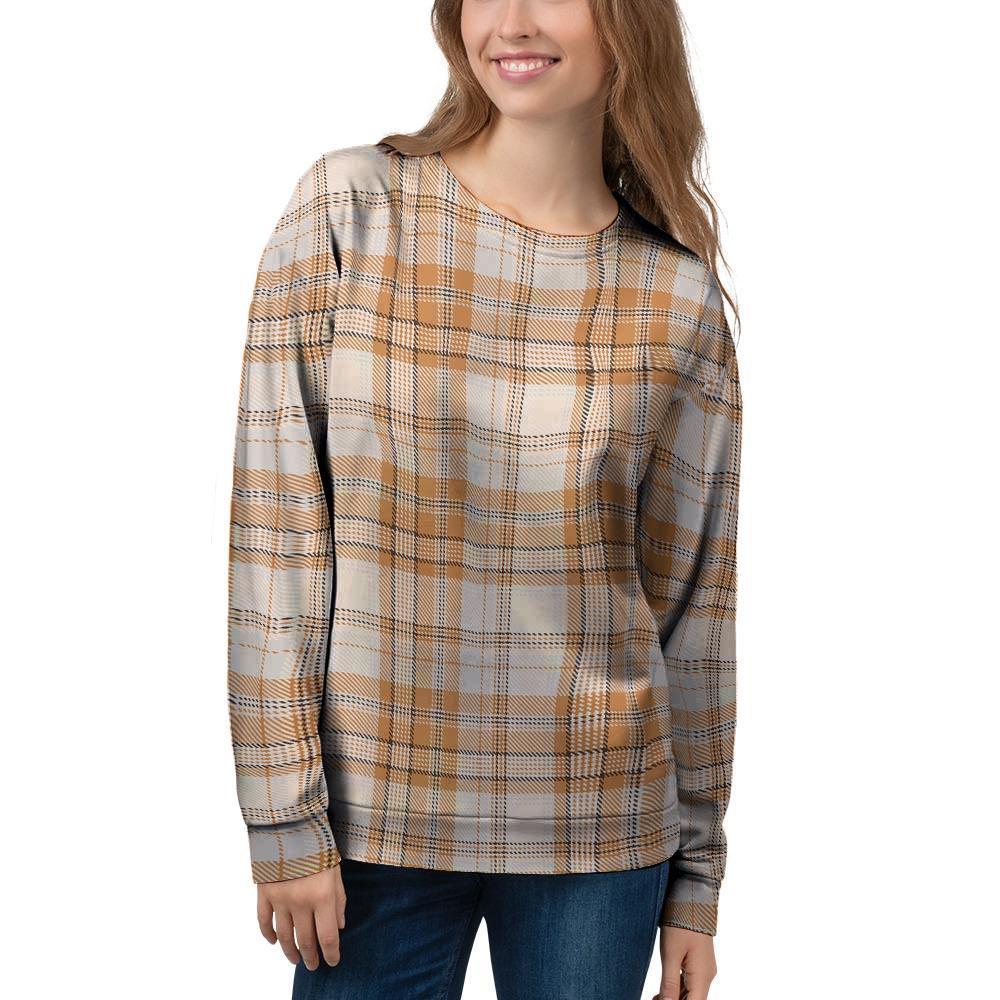 Beige Plaid Tartan Print Women's Sweatshirt-grizzshop