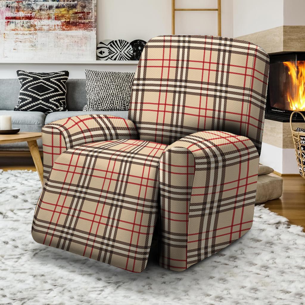 Beige Plaid Tartan Recliner Cover-grizzshop