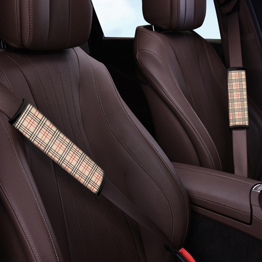 Beige Plaid Tartan Seat Belt Cover-grizzshop