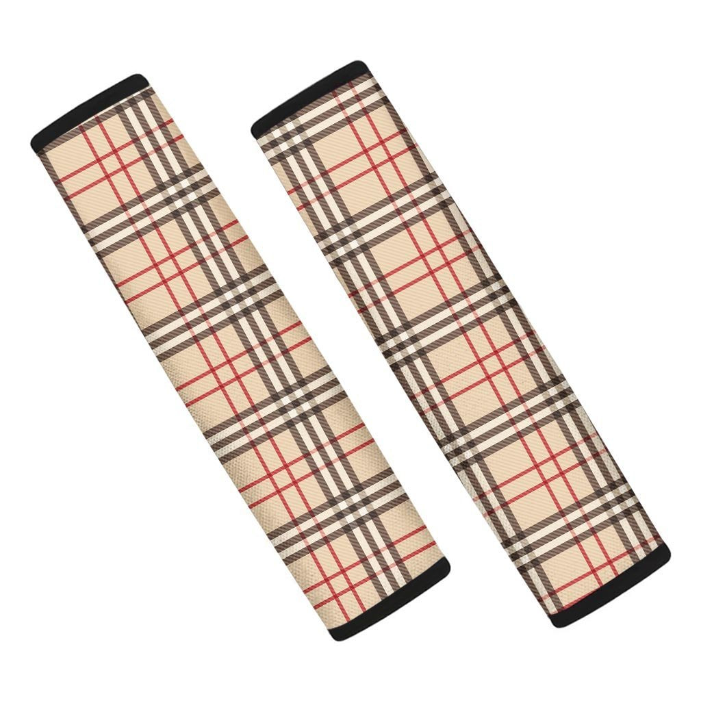 Beige Plaid Tartan Seat Belt Cover-grizzshop