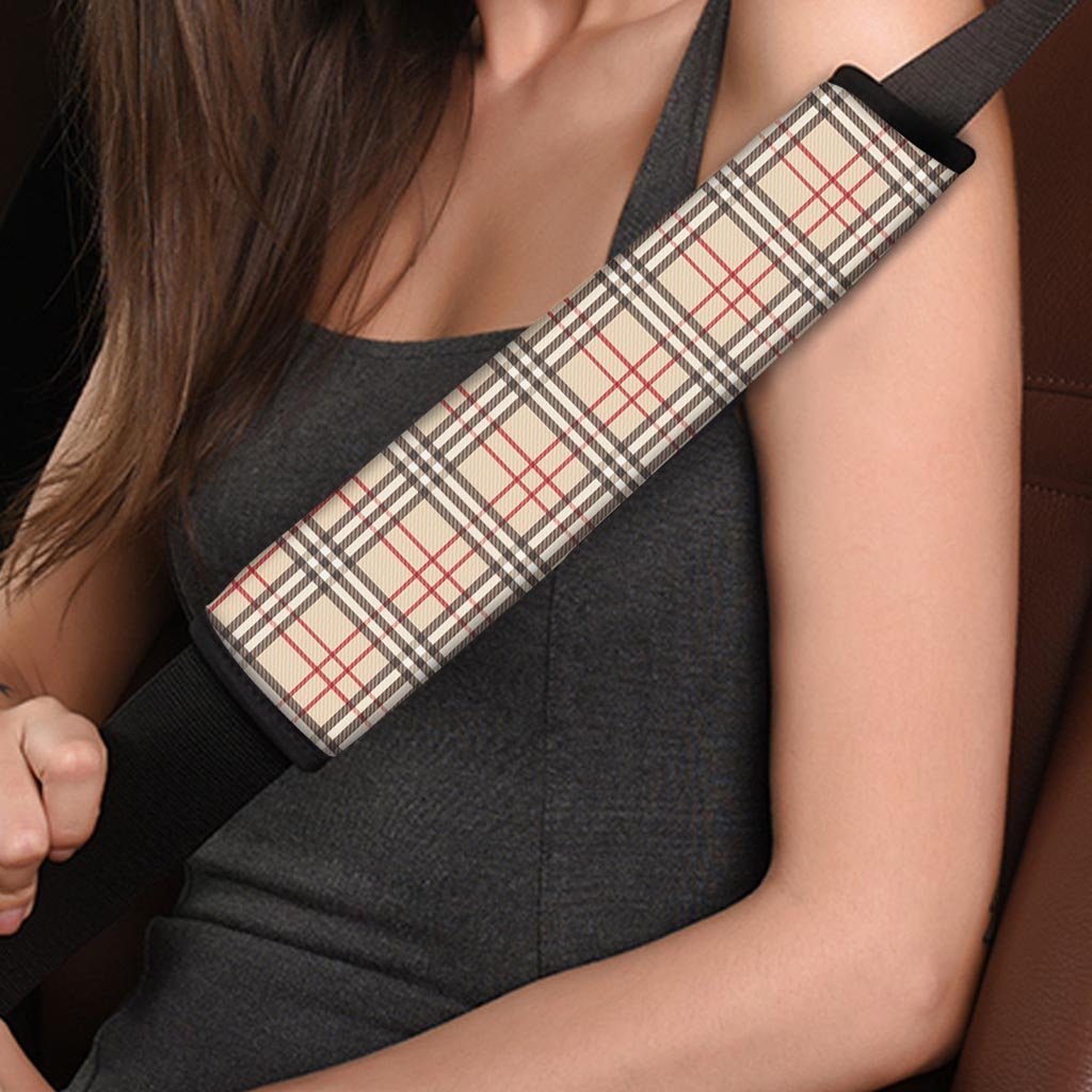 Beige Plaid Tartan Seat Belt Cover-grizzshop