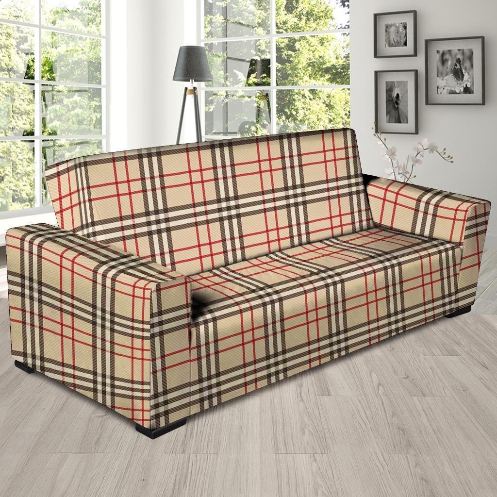 Beige Plaid Tartan Sofa Cover-grizzshop