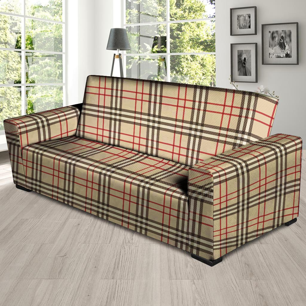 Beige Plaid Tartan Sofa Cover-grizzshop