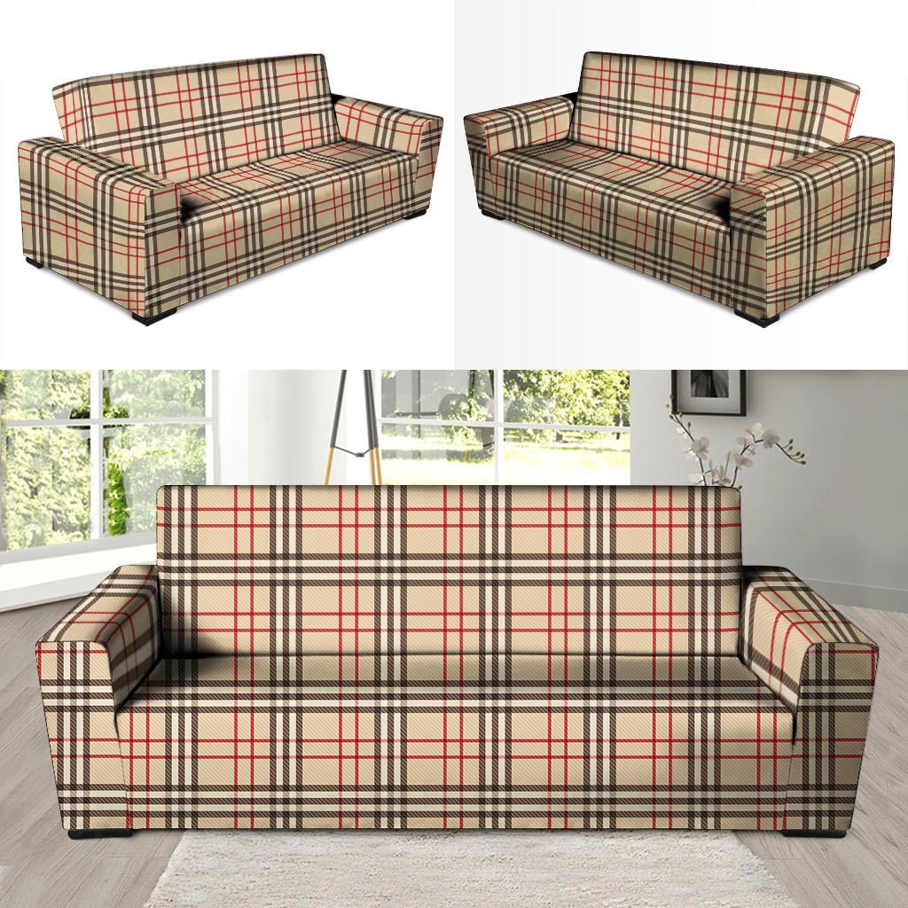 Beige Plaid Tartan Sofa Cover-grizzshop