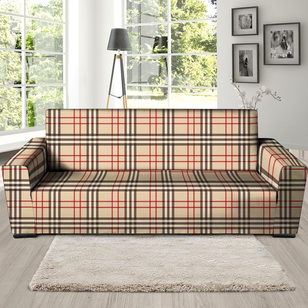 Beige Plaid Tartan Sofa Cover-grizzshop