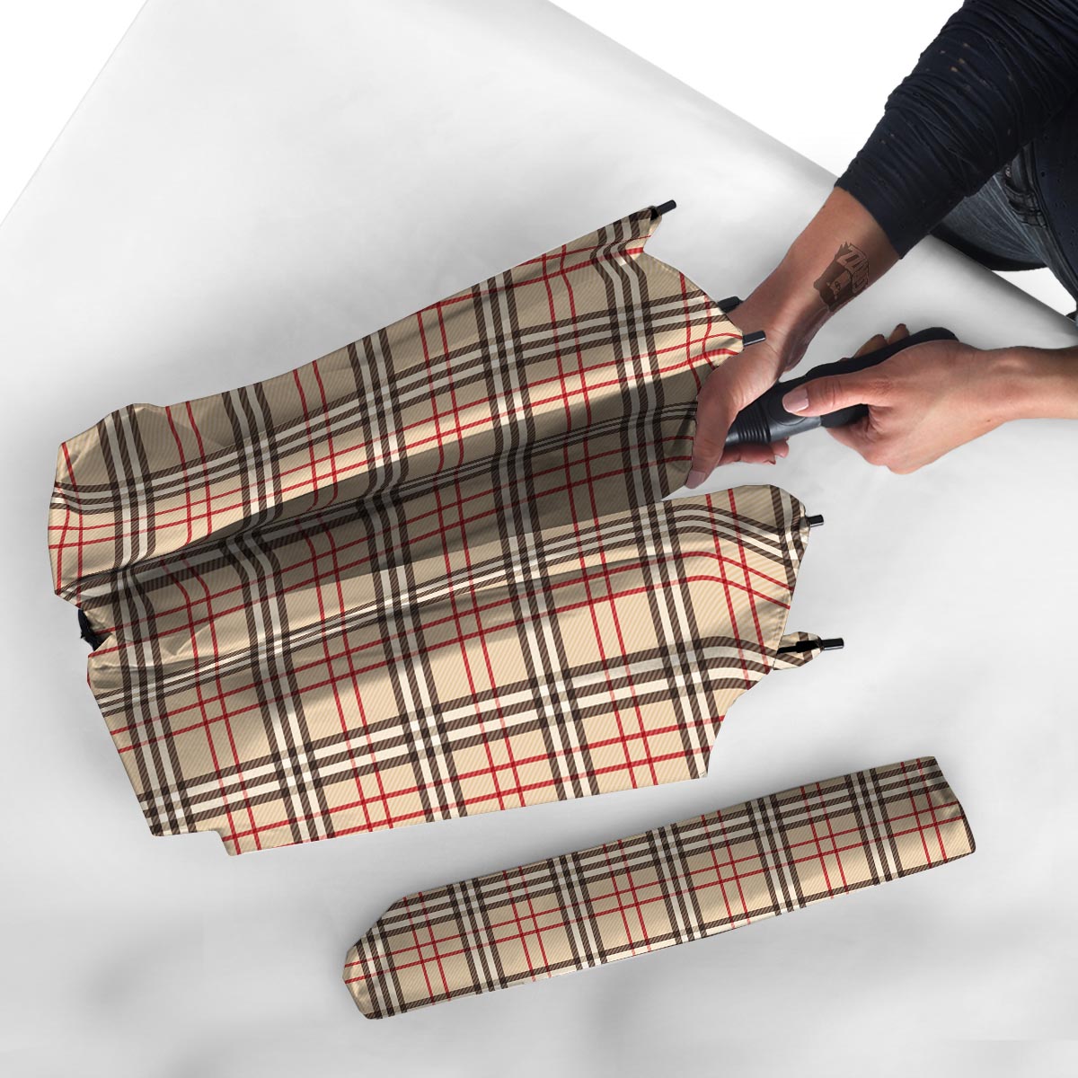 Beige Plaid Tartan Umbrella-grizzshop