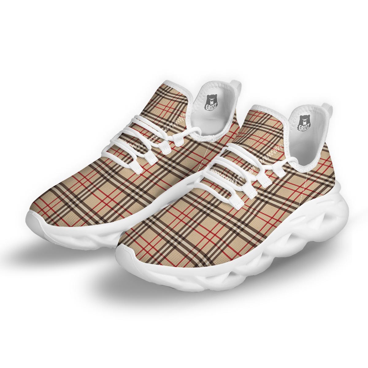 Beige Plaid Tartan White Running Shoes-grizzshop