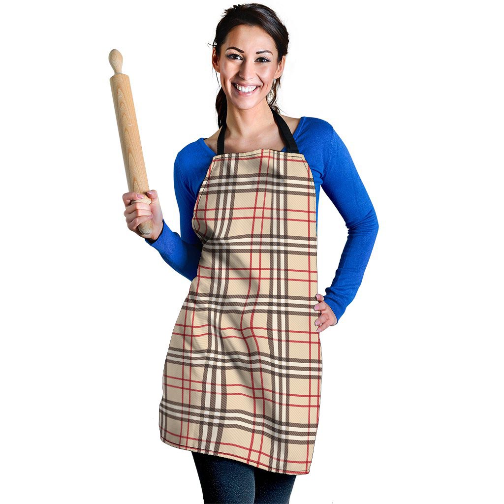 Beige Plaid Tartan Women's Apron-grizzshop