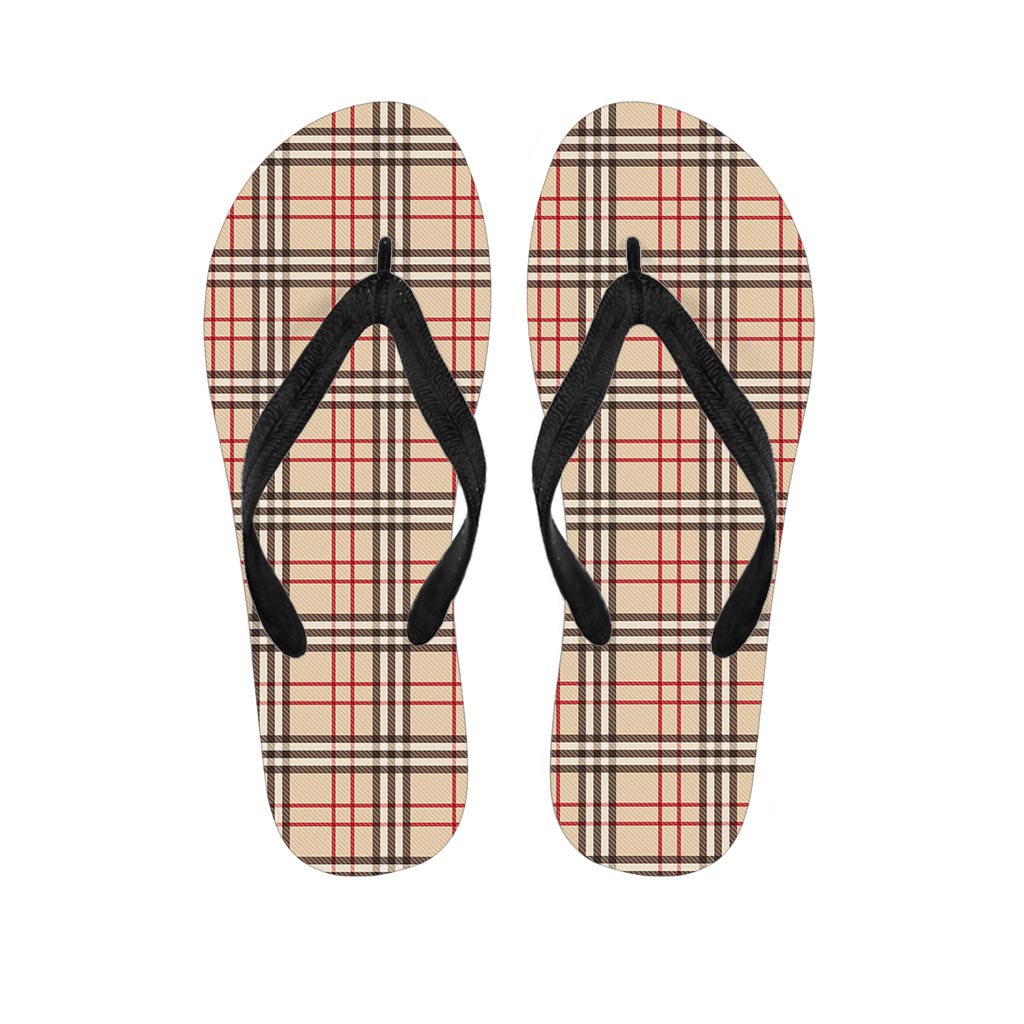Beige Plaid Tartan Women's Flip Flops-grizzshop