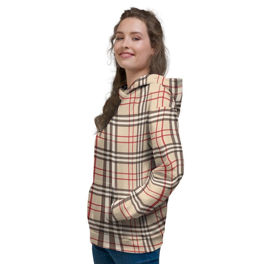 Beige Plaid Tartan Women's Hoodie-grizzshop