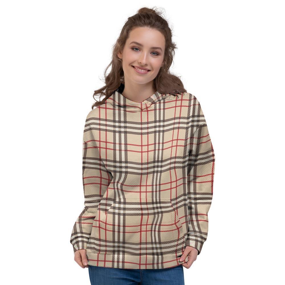 Beige Plaid Tartan Women's Hoodie-grizzshop