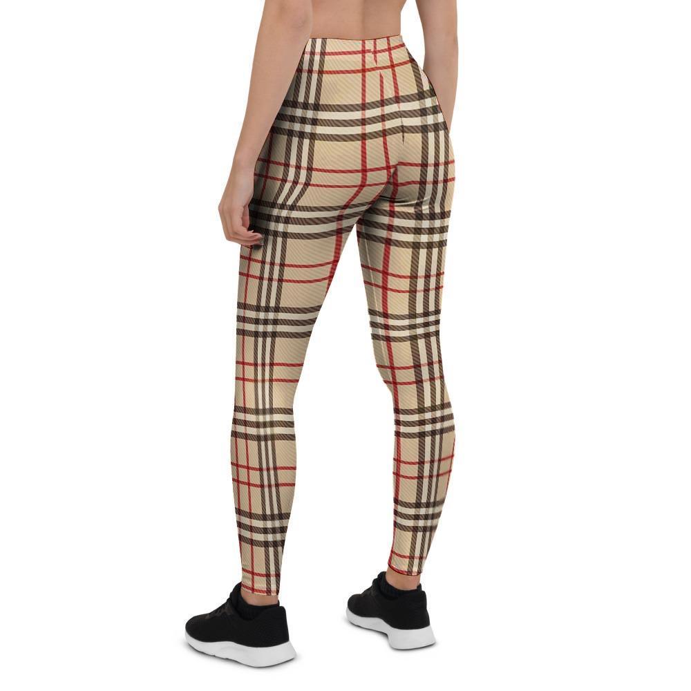 Beige Plaid Tartan Women's Leggings-grizzshop