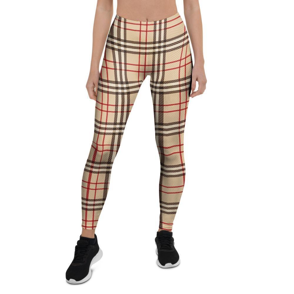 Beige Plaid Tartan Women's Leggings-grizzshop