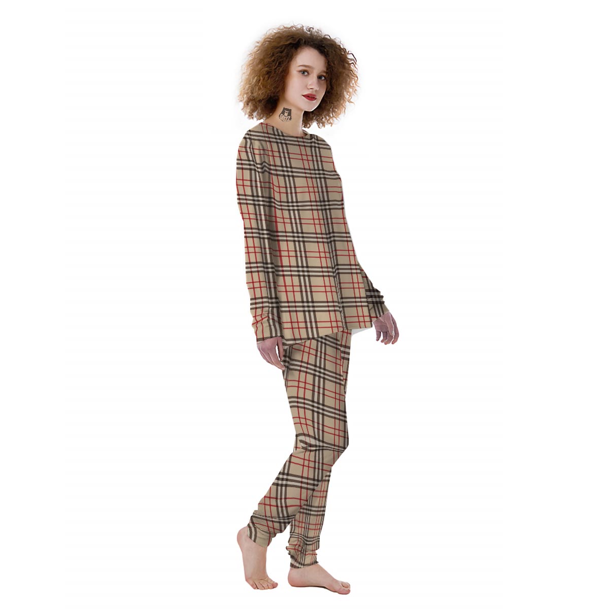 Beige Plaid Tartan Women's Pajamas-grizzshop