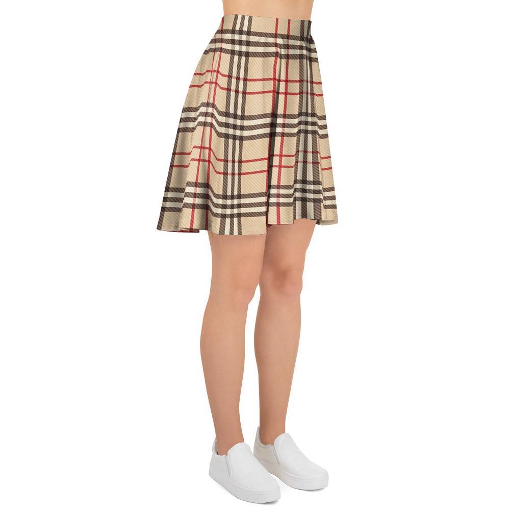 Beige Plaid Tartan Women's Skirt-grizzshop