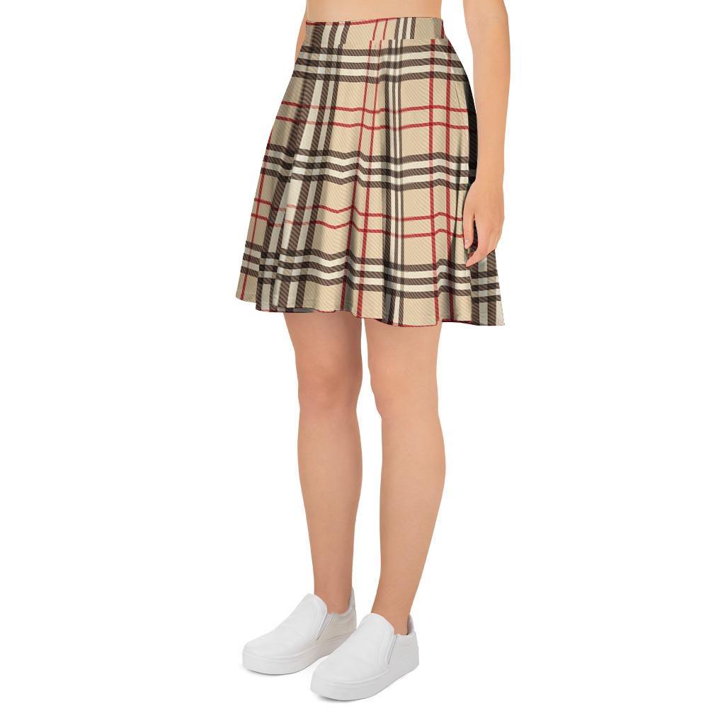 Beige Plaid Tartan Women's Skirt-grizzshop