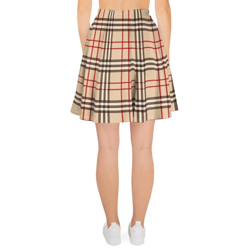 Beige Plaid Tartan Women's Skirt-grizzshop