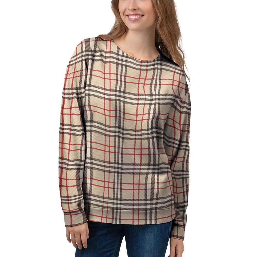 Beige Plaid Tartan Women's Sweatshirt-grizzshop