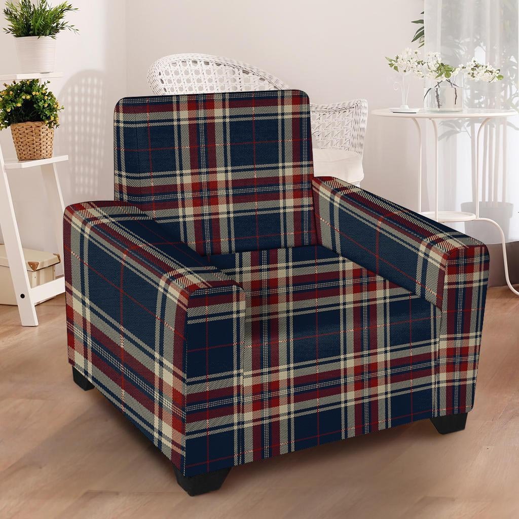 Beige Red And Blue Plaid Tartan Armchair Cover-grizzshop