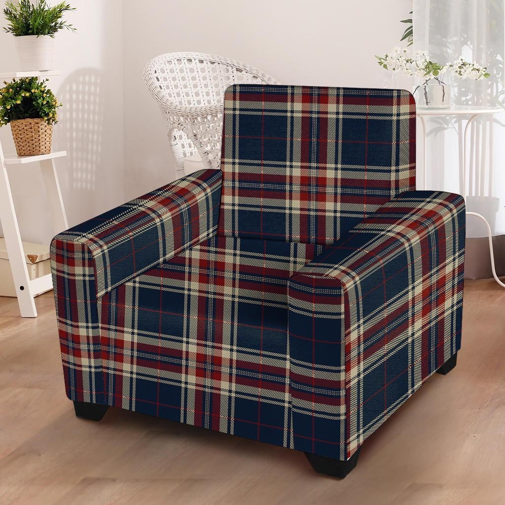 Beige Red And Blue Plaid Tartan Armchair Cover-grizzshop